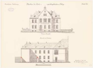 Amtsgericht, Solingen-Ohligs: Aufriss Vorderansicht, Ostansicht 1:100