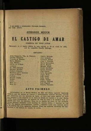 El castigo de amar : comedia en tres actos