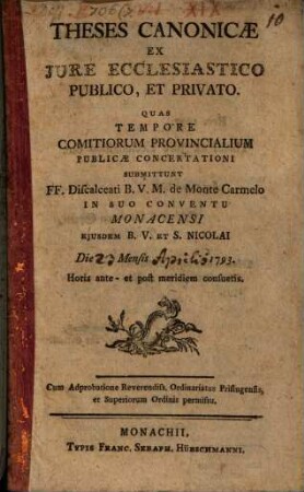 Theses canonicae ex iure ecclesiastico publico et privato