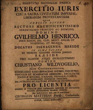 Dissertatio Inavgvralis Ivridica De Exercitio Iuris Circa Sacra Civitatum Imperial. Liberarum Protestantium