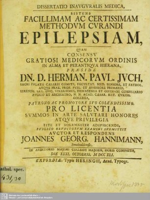 Dissertatio Inauguralis Medica, Sistens Facillimam Ac Certissimam Methodum Curandi Epilepsiam
