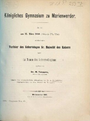 Zu der am ... stattfindenden Schluß-Feier ladet im Namen des Lehrer-Collegiums ehrerbietigst ein. 1879/80