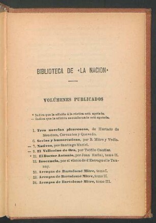 Biblioteca de "la nación" - Volúmenes publicados