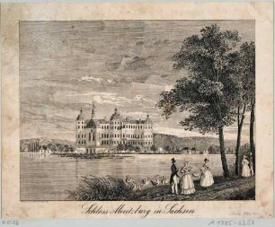 Das Jagdschloss Moritzburg bei Dresden von Südwesten über den Schlossteich gesehen