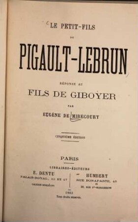 Le petit-fils de Pigault-Lebrun : Réponse au Fils de Giboyer. [Émile Augier]