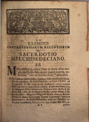 Examen controversiarum recentiorum de sacerdotio Melchisedeciano