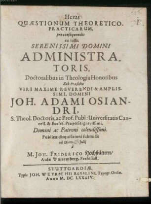 Hexas quaestionum theoretico-practicarum