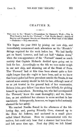 CHAPTER X. Turn over to the ' Hecate ' ? Preparations for Summer's Work ? Trip to West Coast to look for the ' Forward ' ~ Visit Nootka Sound ? Survey of Barclay and Clayaquot Sounds, and Remarks on West Coast