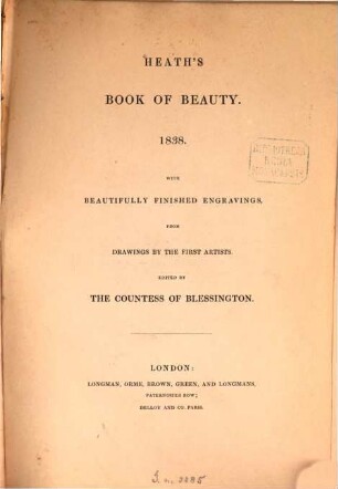 Heath's book of beauty. 1838 = N.S.