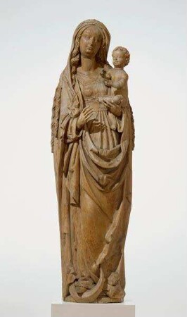 Maria mit Kind, auf der Mondsichel stehend, zugehörig zu einer Gruppe von Schreinfiguren