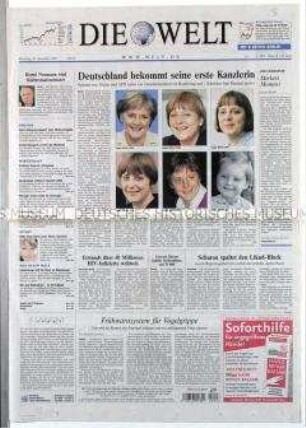 Tageszeitung "Die Welt" mit einem Porträt der Kanzlerin Angela Merkel