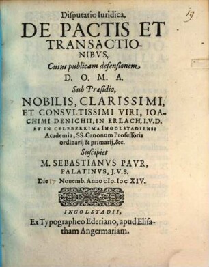 Disp. iur. de pactis et transactionibus