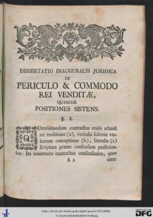 De Periculo et Commodo Rei Venditae, Quasdam Positiones Sistens.