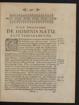 Liber Duodecimus, De Hominis Natura Temperamento.