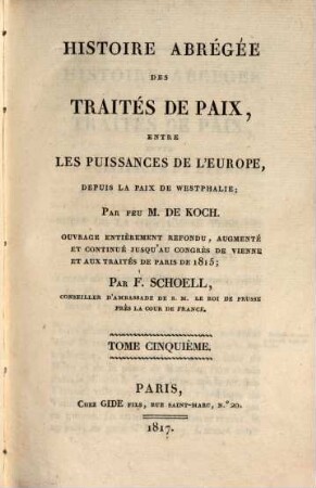 Histoire abrégée des traités de paix entre les puissances de l'Europe, depuis la Paix de Westphalie, 5