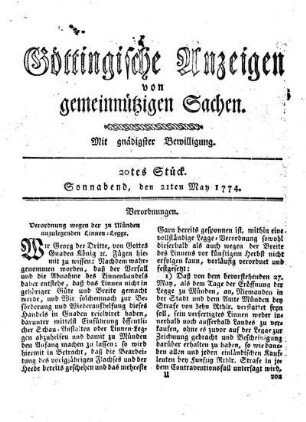 20tes Stück. Sonnabend, den 21ten May 1774.