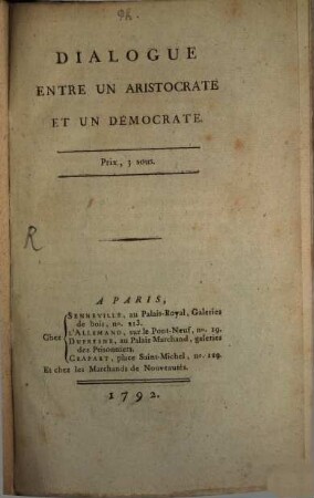 Dialogue entre un aristocrate et un democrate