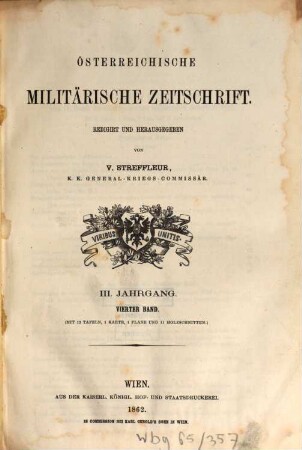 Österreichische militärische Zeitschrift. 1862, 4 = Jg. 3