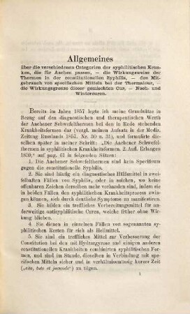 Beiträge zur Pathologie und Therapie der constitutionellen Syphilis : Nach Erfahrungen bei der Aachener Thermalcur