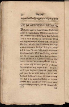 Von der gesellschaftlichen Unterhaltung.