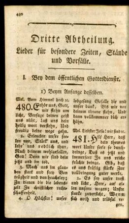 Dritte Abtheilung. Lieder für besondere Zeiten, Stände und Vorfälle