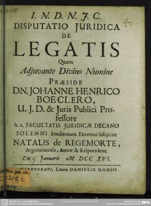 Disputatio Iuridica De Legatis