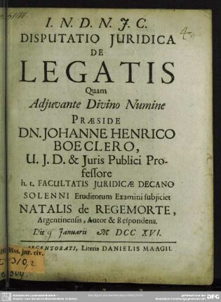 Disputatio Iuridica De Legatis