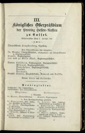 Königliches Oberpräsidium der Provinz Hessen-Nassau zu Cassel