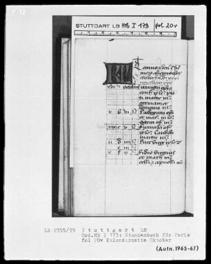 Lateinisches Stundenbuch — KL-Ligatur, Folio 20verso