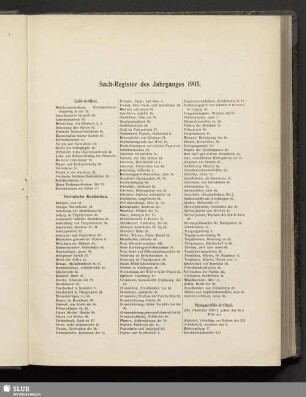 Sach-Register des Jahrganges 1905