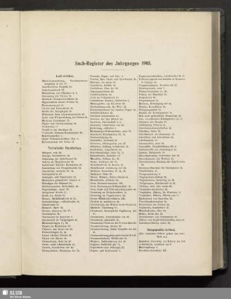 Sach-Register des Jahrganges 1905