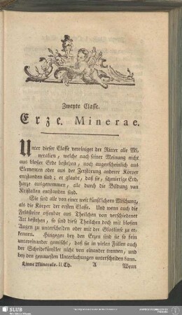 Zweyte Classe. Erze. Minerae. [Einleitung]