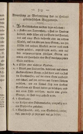 Anweisung zu Verfertigung des in Holland gebräuchlichen Baggertorfs.