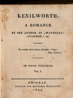 Kenilworth : a romance ; in four volumes, 1