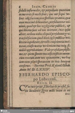 Eberhardo Episcopo Lubescensi Epist. II.