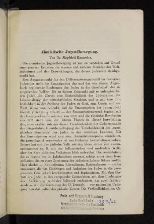 Zionistische Jugendbewegung. Von Dr. Siegfried Kanowitz.