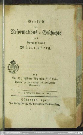 Versuch einer Reformations-Geschichte des Herzogthums Würtemberg