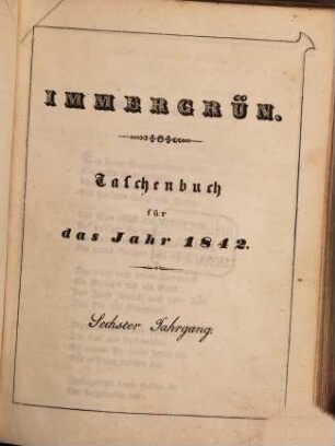 Immergrün : Taschenbuch. 1842 = Jg. 6