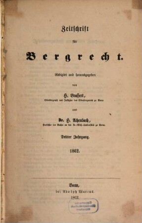 Zeitschrift für Bergrecht : ZfB, 3. 1862