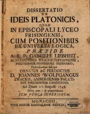 Dissertatio De Ideis Platonicis