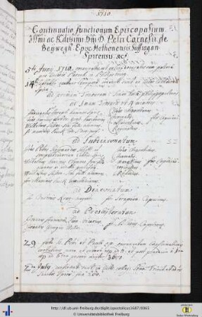 Continuatio functionum episcopalium… 1710 - 1713