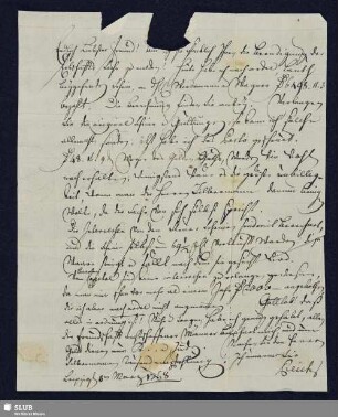 8: Eigenhändiger Brief an den Buchhändler Bauer in Straßburg - Mscr.Dresd.App.3165-Beilage