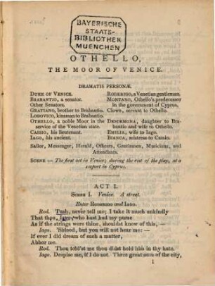 Othello, the moor of Venice : By William Shakespeare. From the Text of Alexander Dyee's