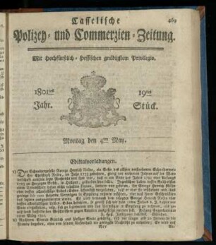 19tes Stueck, Montag den 4ten May 1801