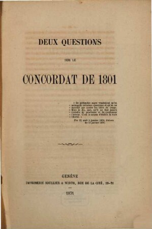 Deux questions sur le Concordat de 1801