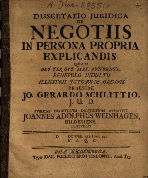 Dissertatio Juridica De Negotiis In Persona Propria Explicandis, [1]