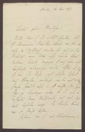 Schreiben von Moritz Ellstätter, Berlin, an seine Frau Marie: - Reisepläne - Verhältnis zu [Julius] Jolly - Besuche bei [Gustav] Scheidtmann und Hansemanns - Theater - Kontakt zu [August] Eisenlohr - Privates