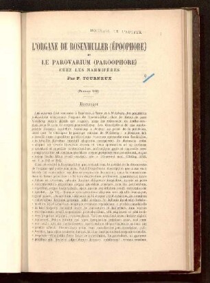 L' organe de Rosenmuller (époophore) et le parovarium (paroophore) chez les mammifères