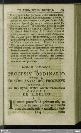 Liber Primus De Processu Ordinario Sect. I. De Substantialibus Processus