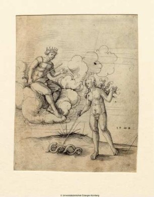 Hermaphrodit (Merkur?) mit einem Stabe zwei Schlangen berührend